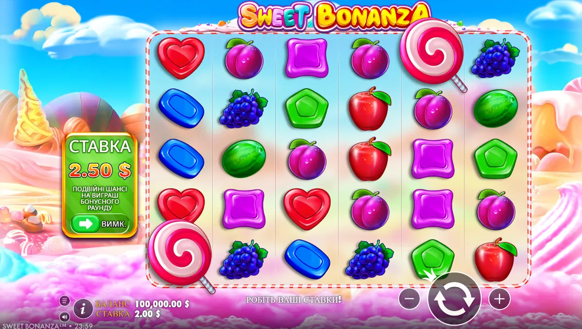 Бонусний раунд з множниками у слоті Sweet Bonanza
